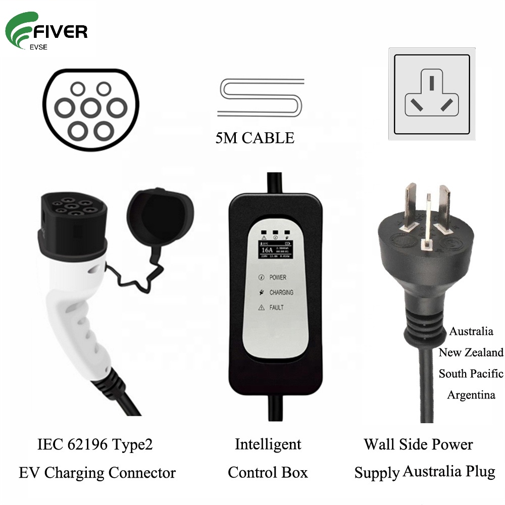 Current Fixed 16A Portable Type 2 Level 2 EVSE Australia Plug