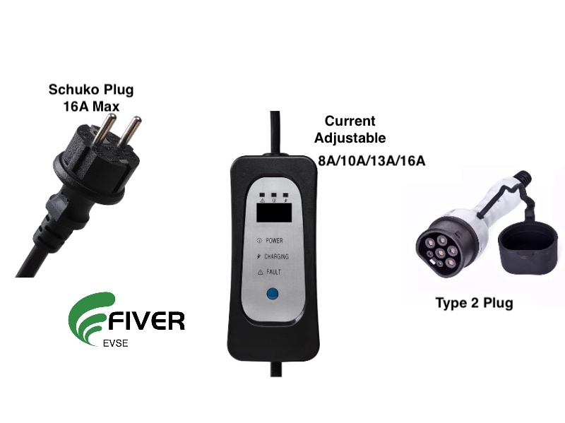 CE Certificated Current Adjustable Level 2 Type 2 Portable 16A AC EV Chargers