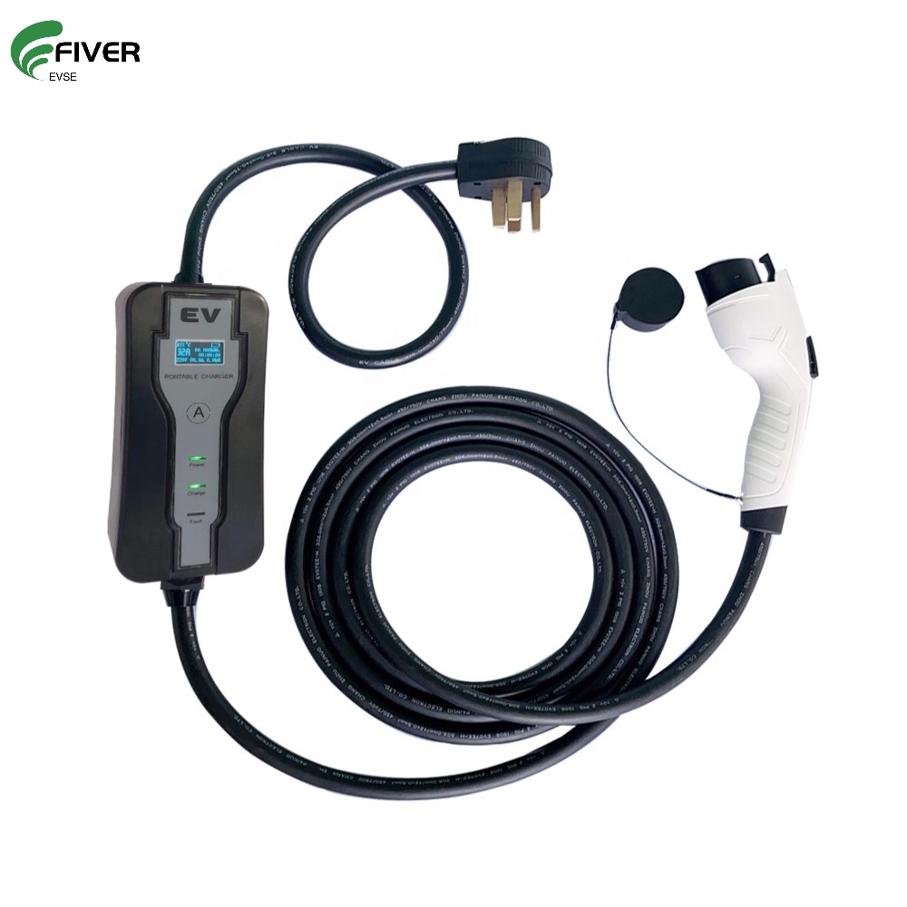 Portable Level 2 Type 1 32A Current Adjustable EVSE Nema 14-50 or Blue CEE Power Supply Plug