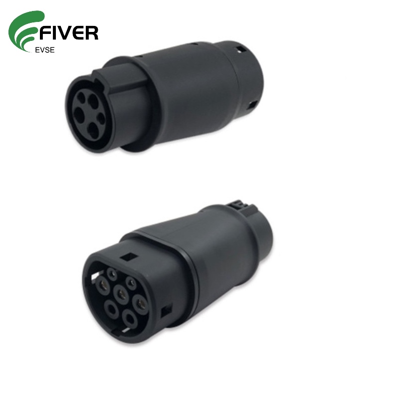 Electric Vehicle Charging Adapter Barrel 32A EV Charger Connector Type 1 to Type 2 SAE j1772 to IEC62196