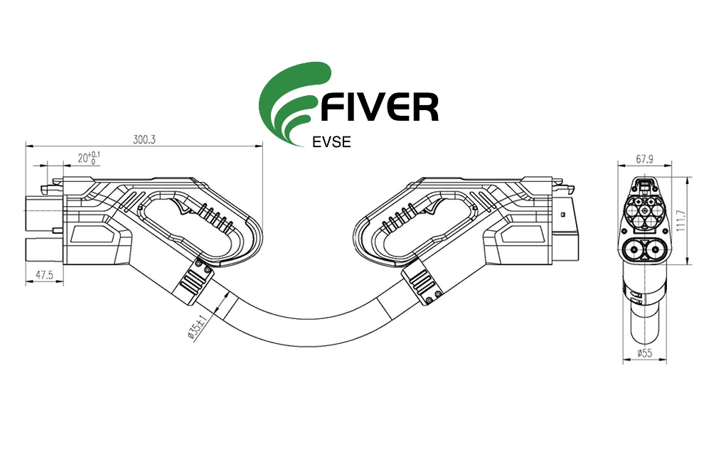 DC1000V 150A 150KW CCS2 To CCS1 EV Charging Adaptor Car Charging Connectors EVSE Adaptor