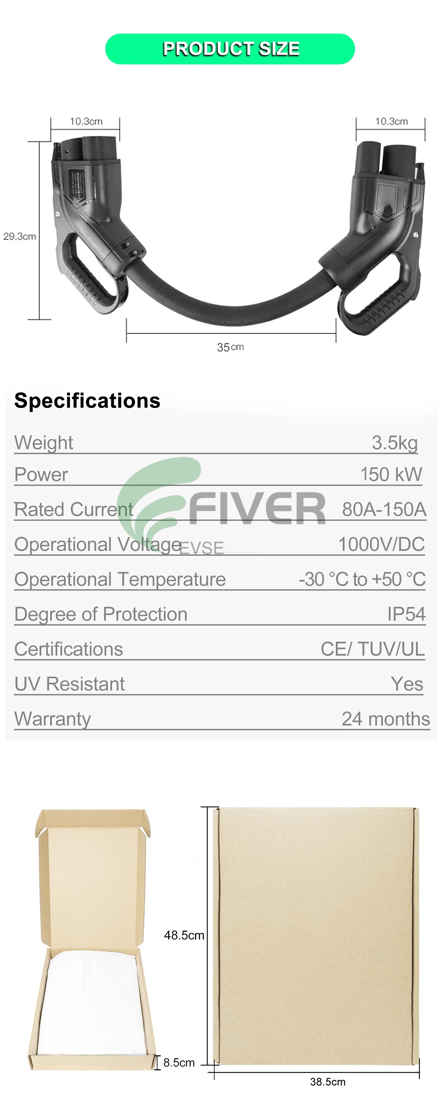 1000V 150A 150KW <a href=https://www.fiverevse.com/EV-Charigng-Adaptors.html target='_blank'>EV Charging Adapter</a> CCS2 to CCS1 Adapter