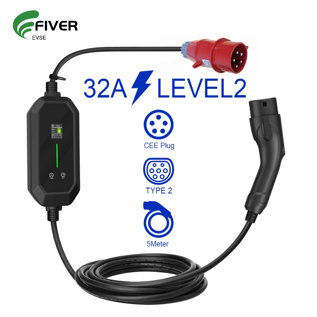 Level 2 3Phase 32A 22KW Type 2 <a href=https://fiverevse.com/Level-2--Portable--EV--Chargers.html target='_blank'>Portable EV Charger</a>
